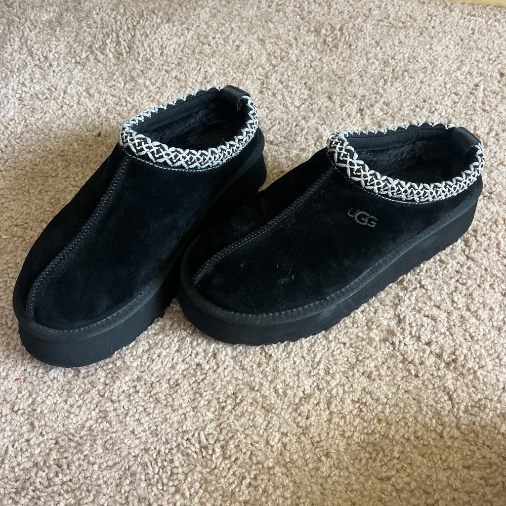 UGG Black Suede Slip-On Mules with Contrasting Trim